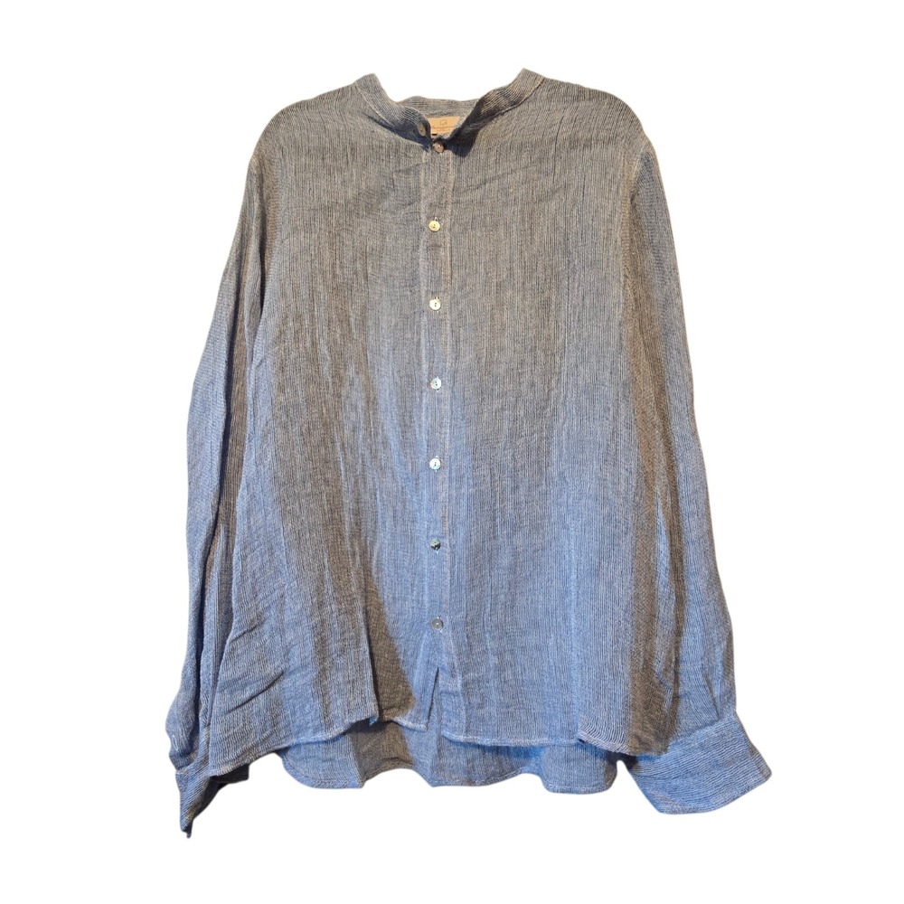 Passeggiando Ravello Textured Linen Shirt Womens XL XXL Blue Oversized Lagenlook